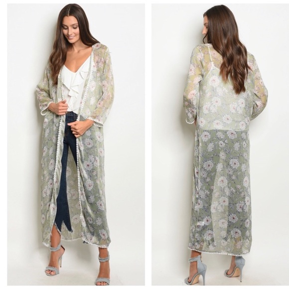 Sage boho longline floral print cardigan - Picture 4 of 6